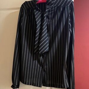 Source Unknown Black Pinstripe Tie-Neck Blouse